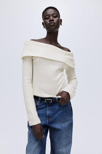 Ribbed off-the-shoulder top